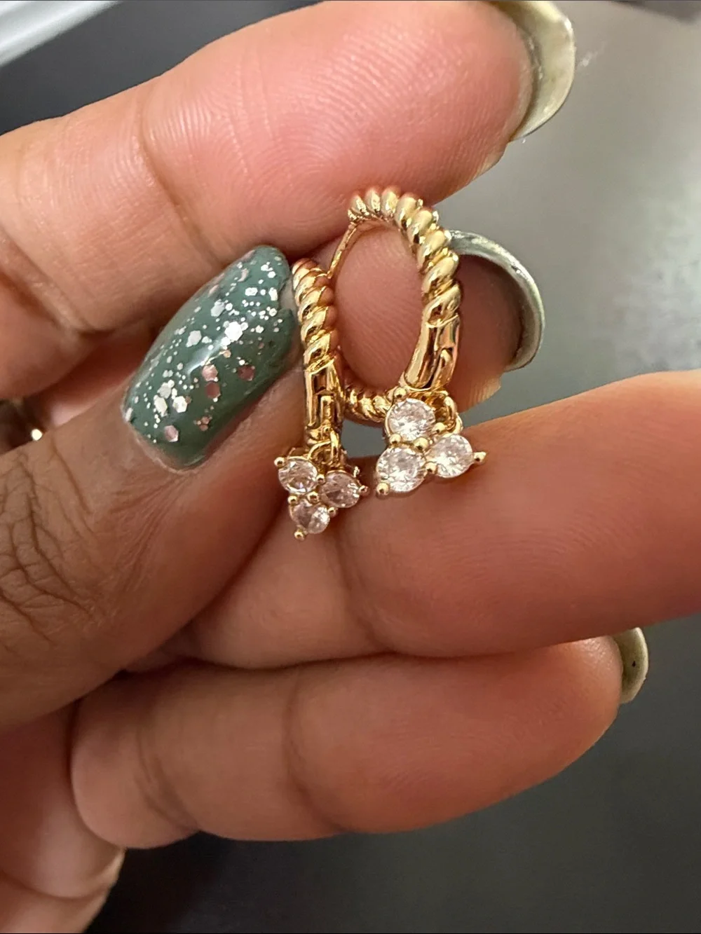 Gold Rope Hoop Earrings with Clear Crystal Drops